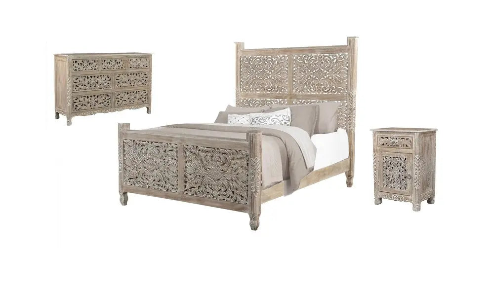 Three Piece Gray Solid Wood Bedroom Set HomeRoots