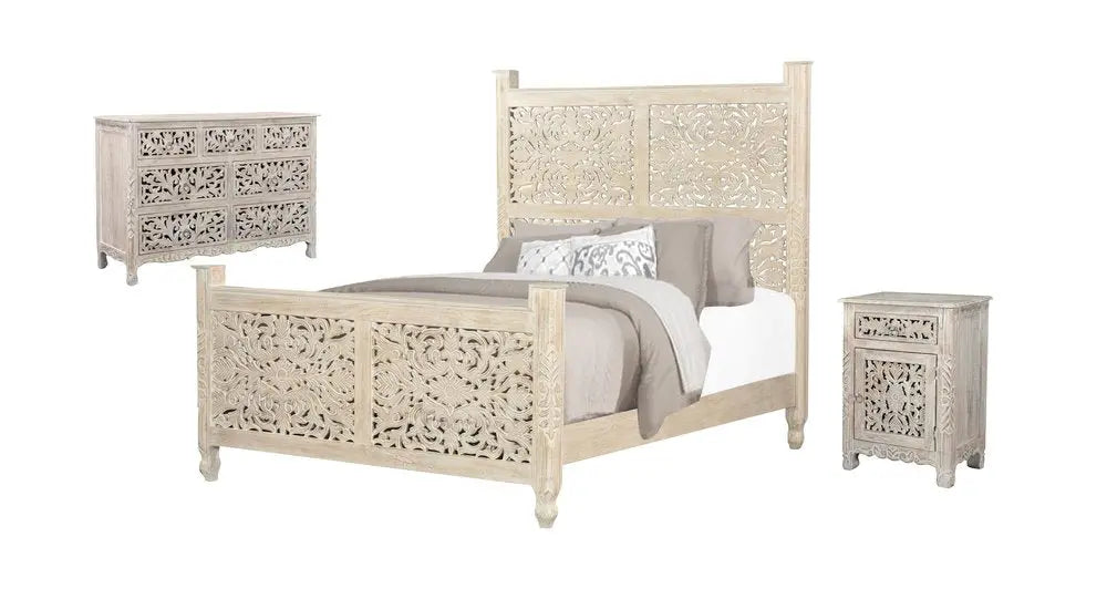 Three Piece White Solid Wood Bedroom Set HomeRoots