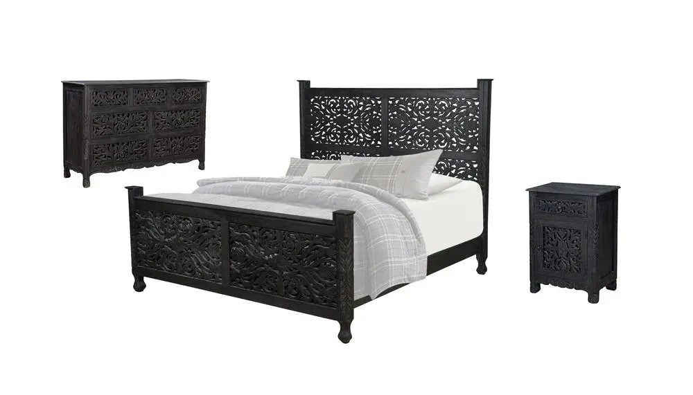Three Piece Black Solid Wood Bedroom Set HomeRoots