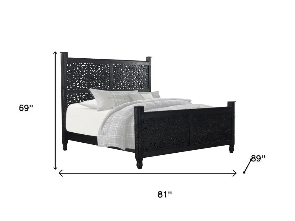 Three Piece Black Solid Wood Bedroom Set HomeRoots