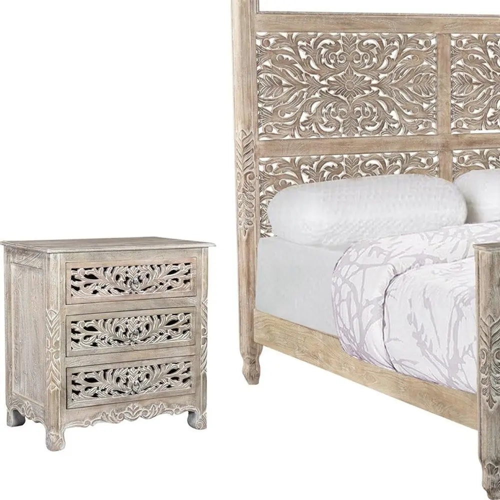 Three Piece Gray Solid Wood Bedroom Set HomeRoots