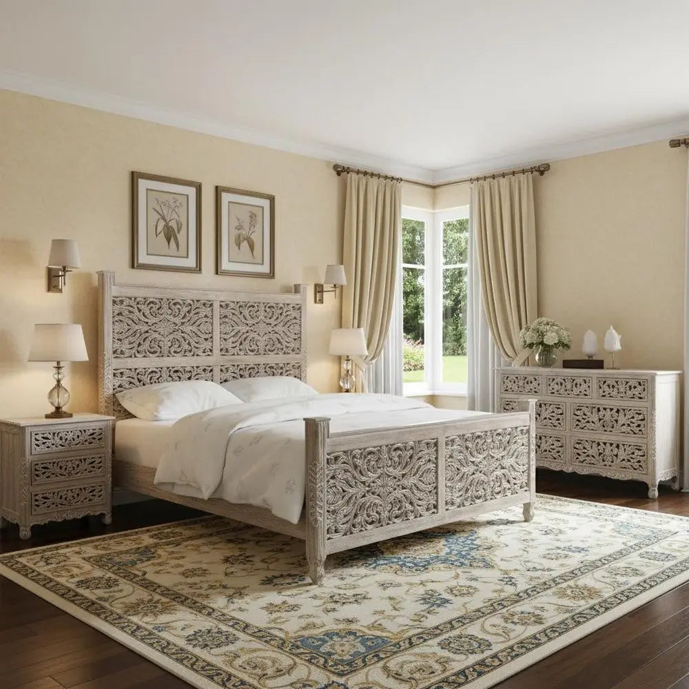 Three Piece Gray Solid Wood Bedroom Set HomeRoots