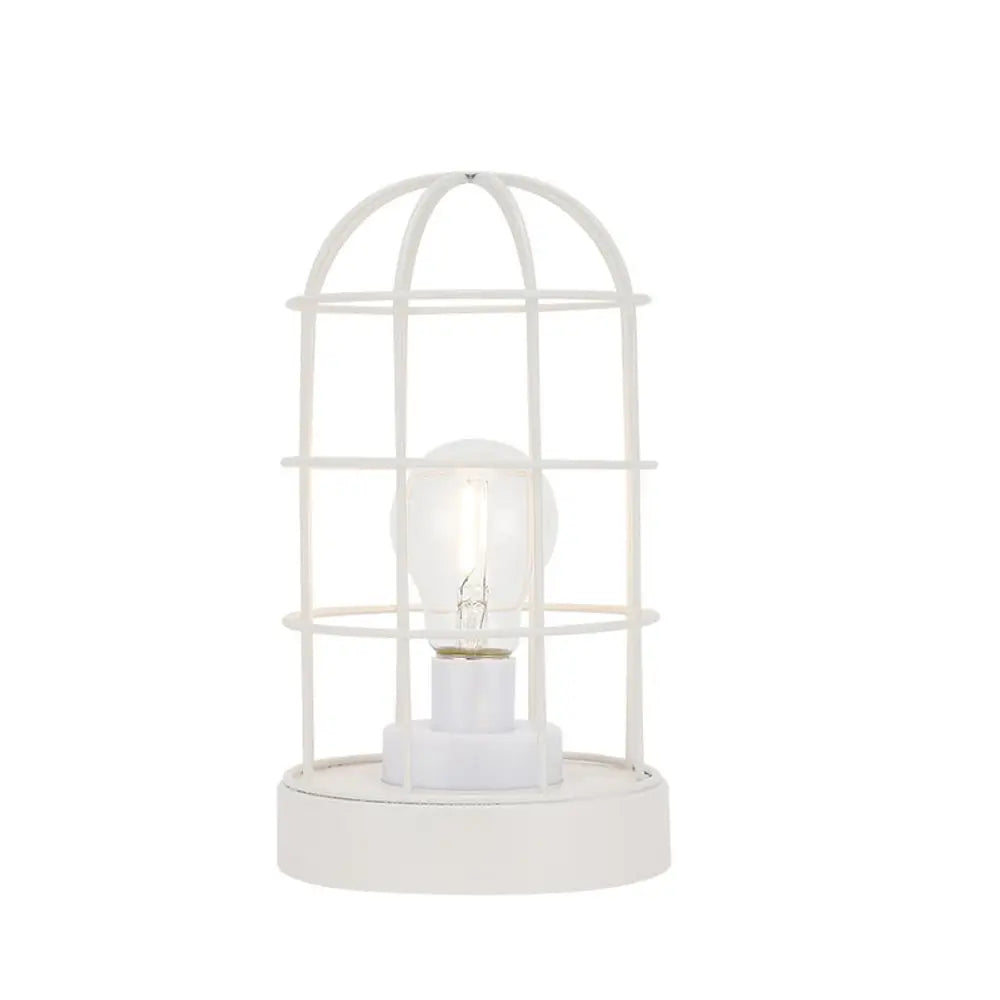 10" White Battery Operated Lamp With Cage Cylinder Shade HomeRoots