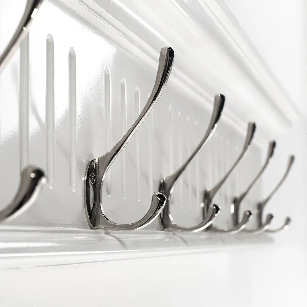 39" White Solid Wood Six Hook Wall Mount Coat Rack HomeRoots