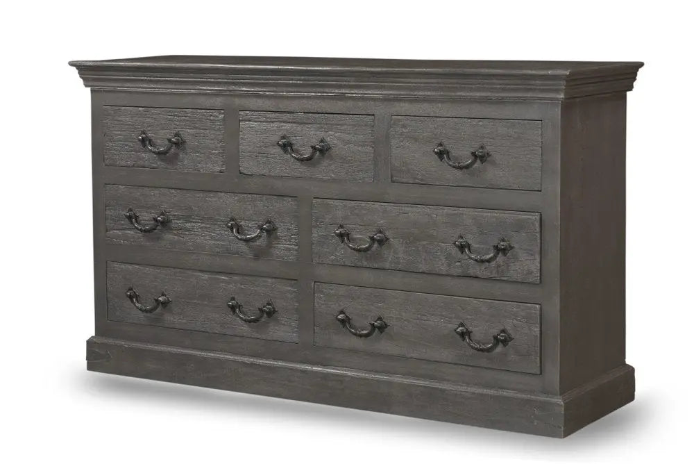 64" Brown Distressed Solid and Reclaimed Wood Seven Drawer Double Dresser - NOBLE HOME INTERIORS