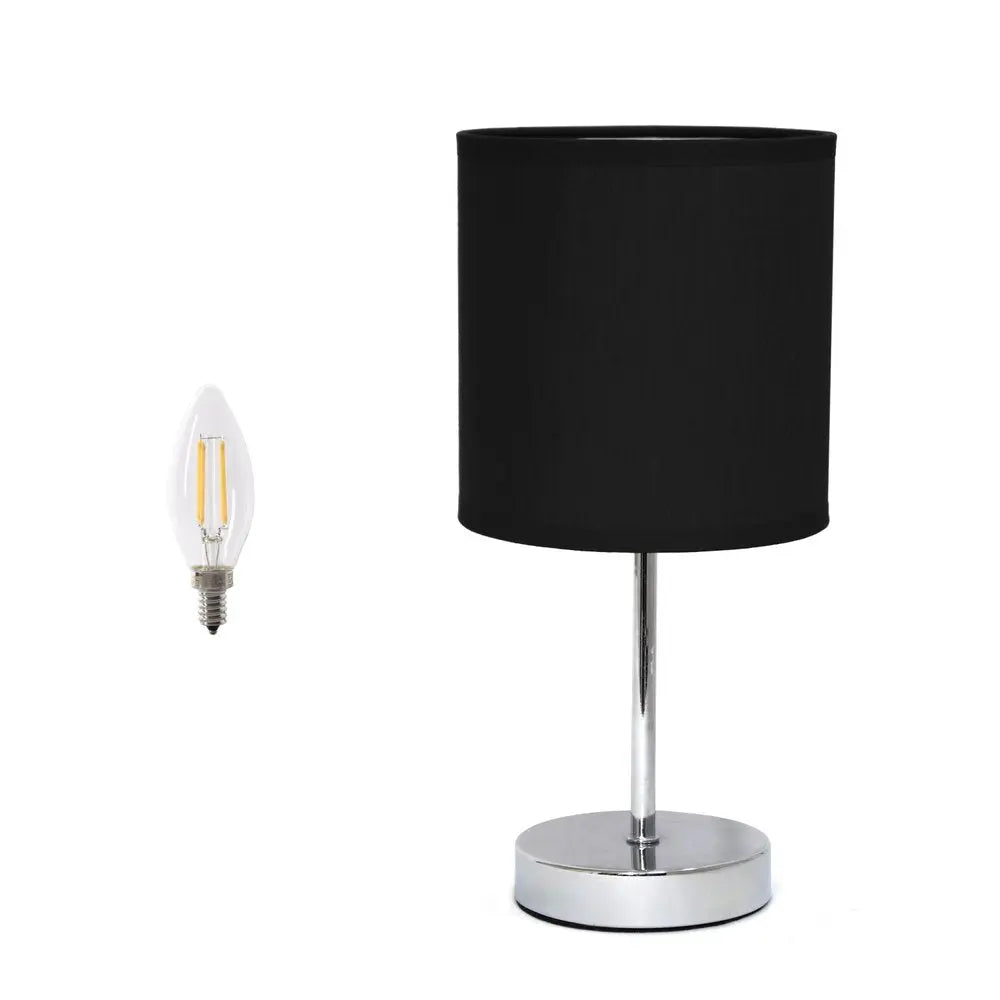 12" Black Metal Table Lamp LED With Black Drum Shade HomeRoots