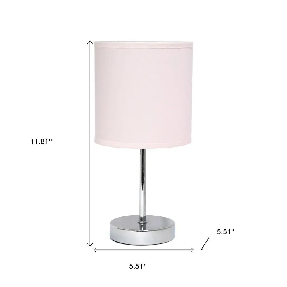 12" Silver Metal Table Lamp LED With Blush Drum Shade HomeRoots