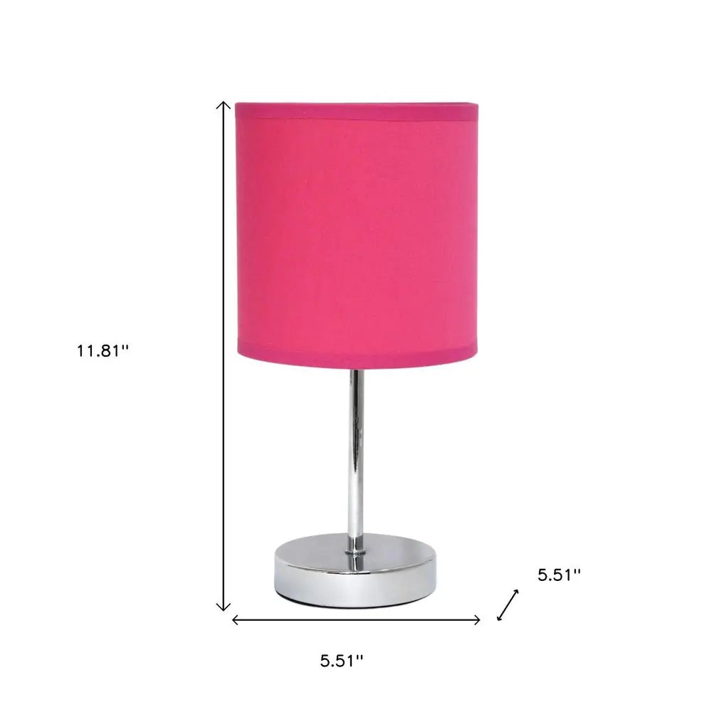12" Silver Metal Table Lamp LED With Hot Pink Drum Shade HomeRoots