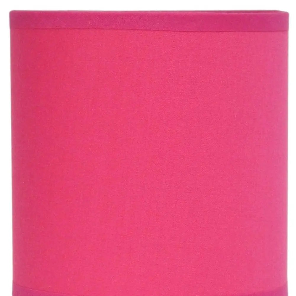 12" Silver Metal Table Lamp LED With Hot Pink Drum Shade HomeRoots