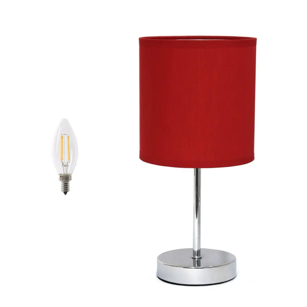 12" Silver Metal Table Lamp LED With Red Drum Shade HomeRoots