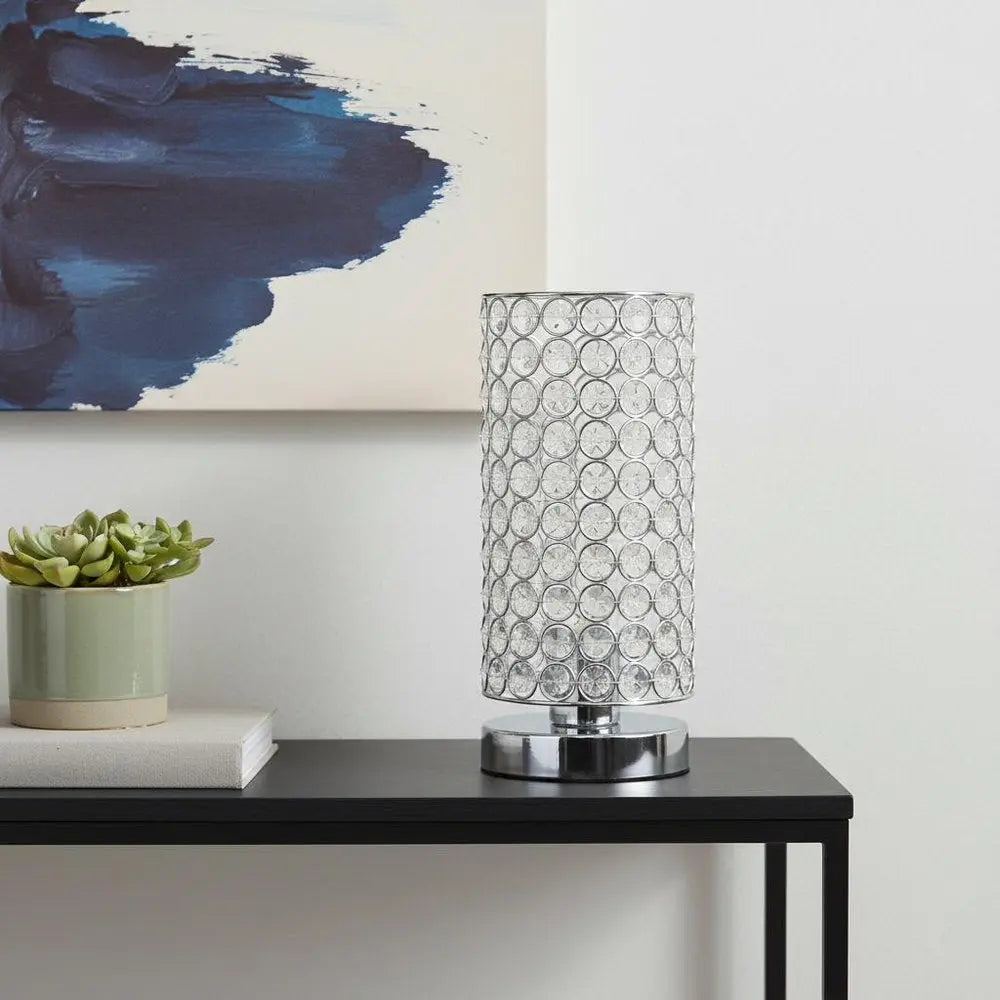 11" Silver Crystal Table Lamp With White Cylinder Shade HomeRoots