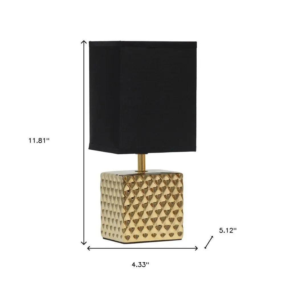 12" Gold Ceramic Table Lamp With Black Shade HomeRoots