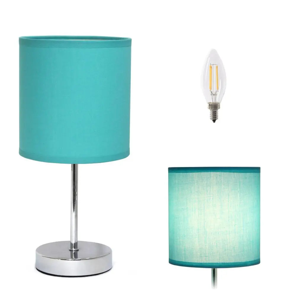 12" Silver Metal Table Lamp LED With Blue Drum Shade HomeRoots