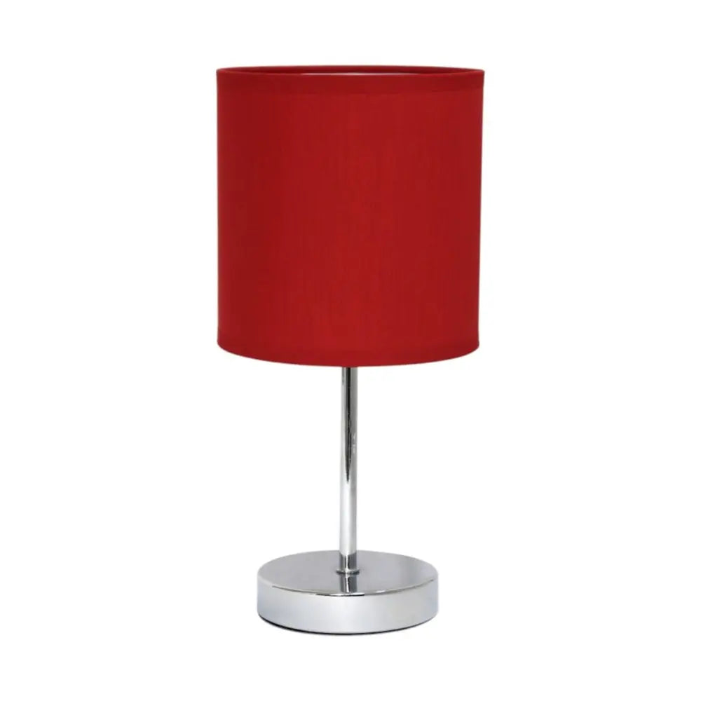 12" Silver Metal Table Lamp LED With Red Drum Shade HomeRoots