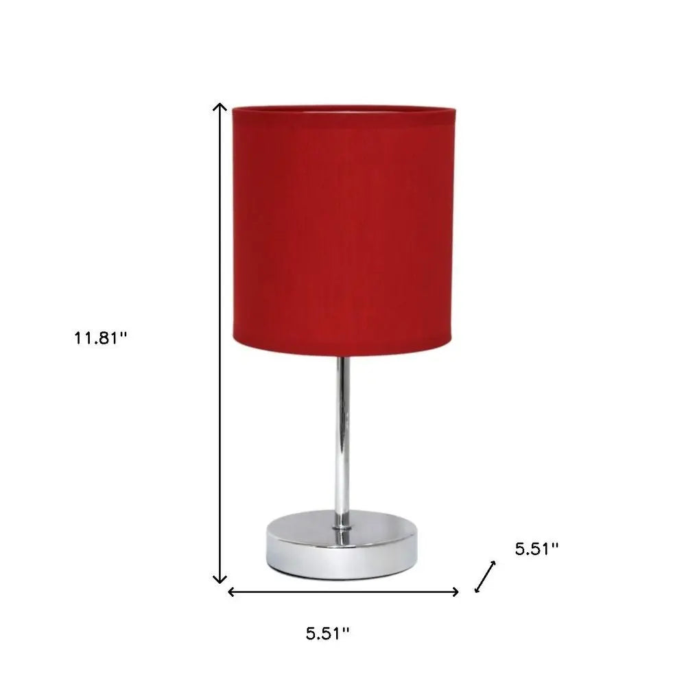12" Silver Metal Table Lamp LED With Red Drum Shade HomeRoots