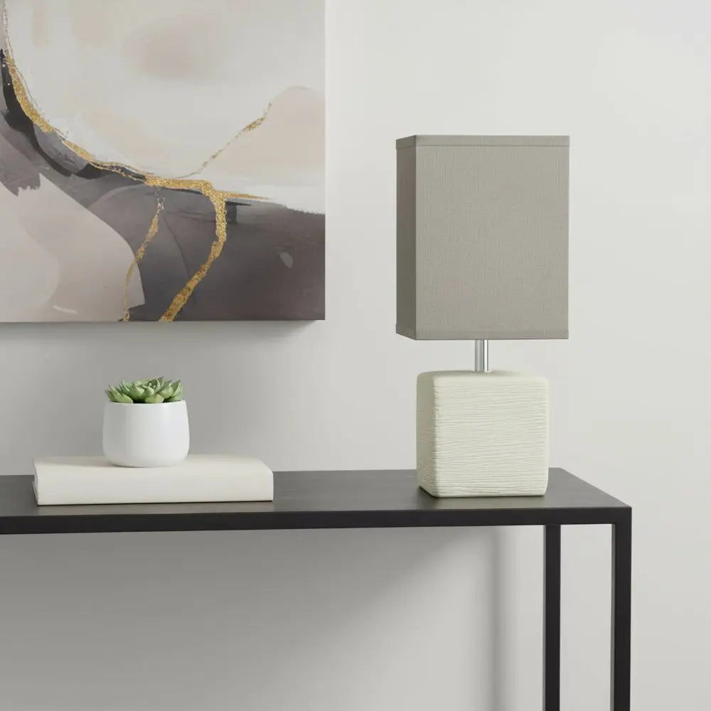12" White Ceramic Square Table Lamp With Gray Shade HomeRoots