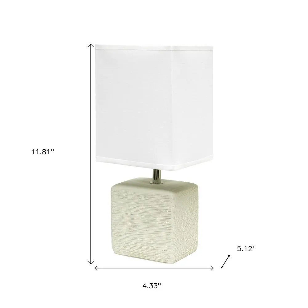 12" Off White Ceramic Square Table Lamp With White Shade HomeRoots