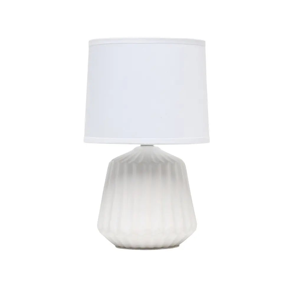 11" Off White Ceramic Round Table Lamp With White Drum Shade HomeRoots