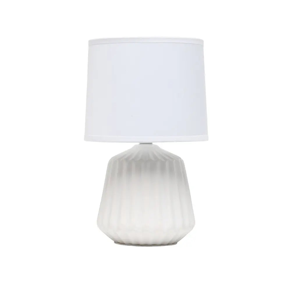 11" Off White Ceramic Round Table Lamp With White Drum Shade HomeRoots