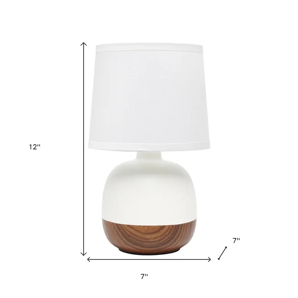 12" Dark Brown Ceramic Round Table Lamp With White Drum Shade HomeRoots