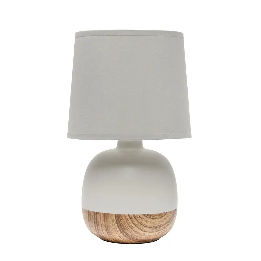 12" Light Brown Ceramic Round Table Lamp With Gray Drum Shade HomeRoots