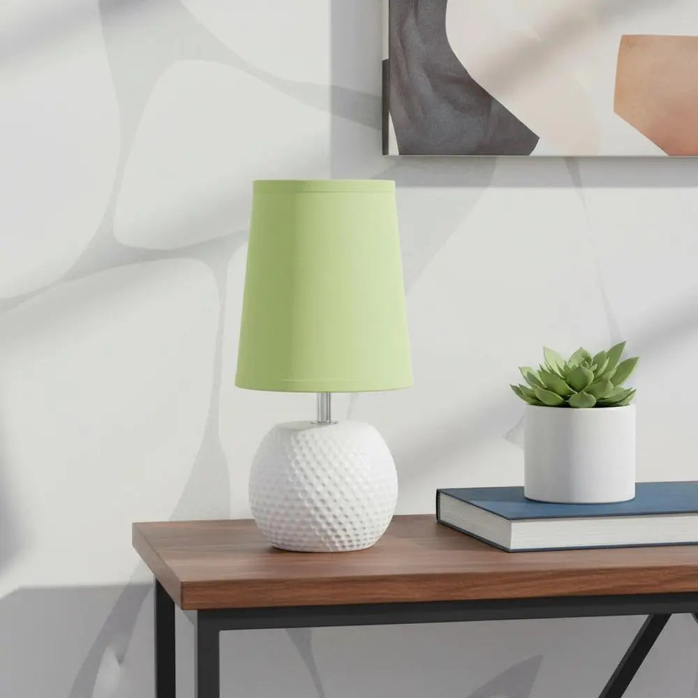 11" White Ceramic Round Table Lamp With Green Drum Shade HomeRoots