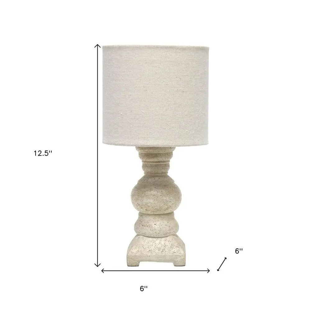 13" Distressed Beige Novelty Table Lamp With Beige Drum Shade HomeRoots