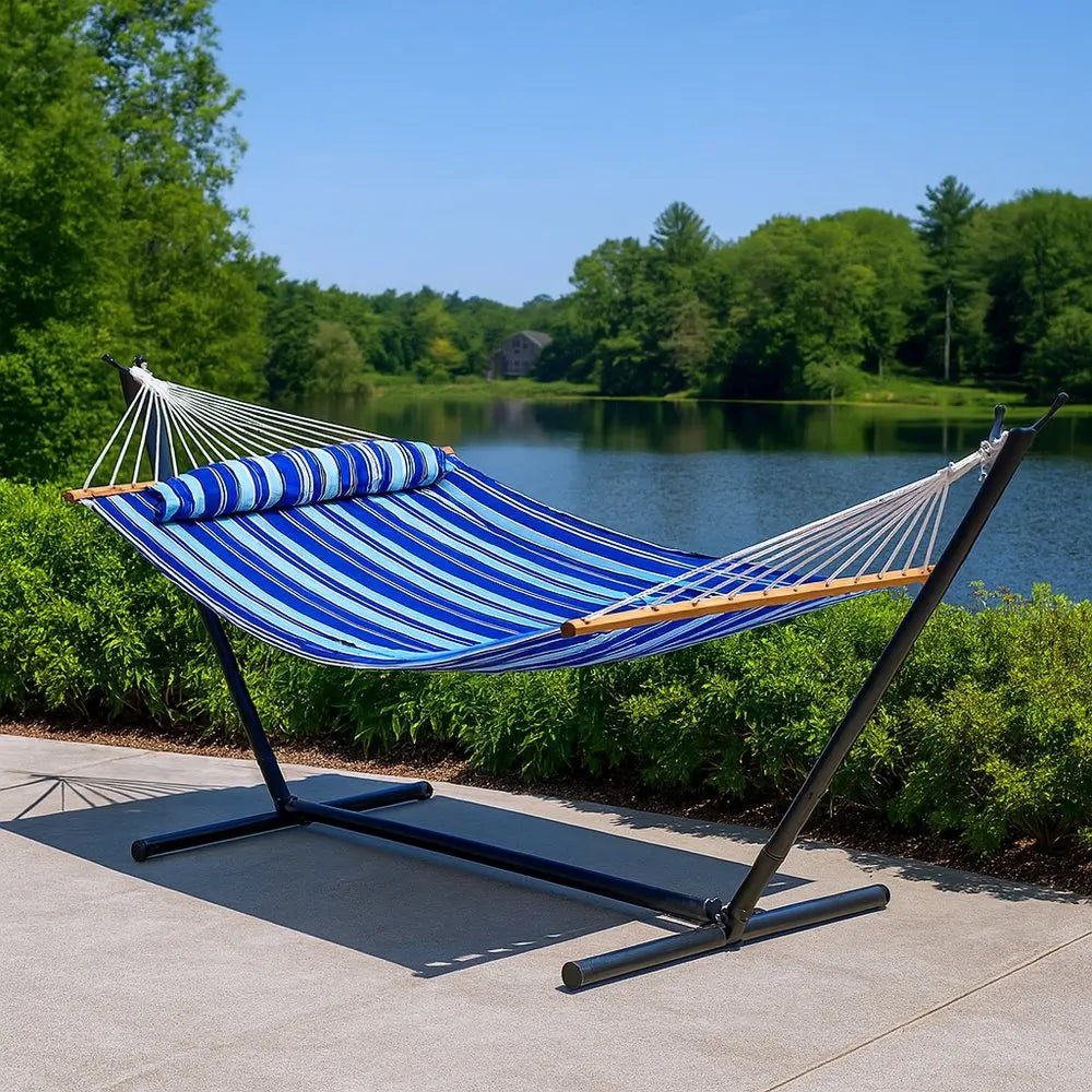 Light Blue And Dark Blue Striped Double Hammock