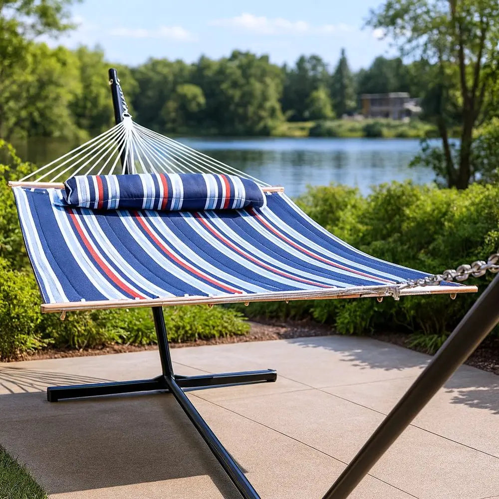 Blue Red And White Striped Double Hammock