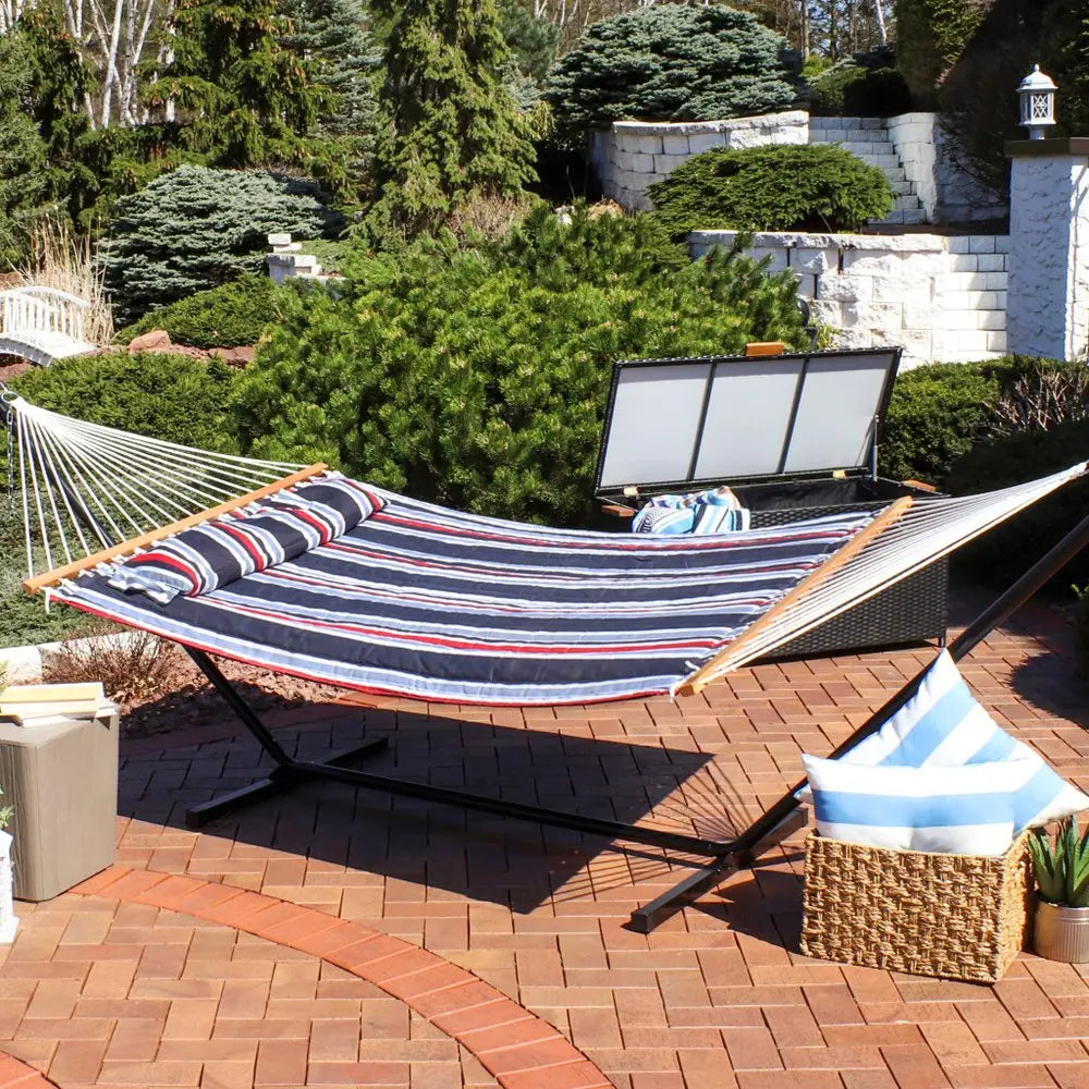 Blue Red And White Striped Double Hammock