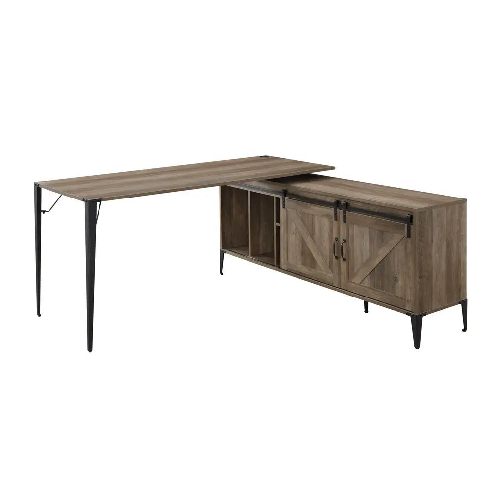 65" Brown and Black L Shape Writing Desk - NOBLE HOME INTERIORS