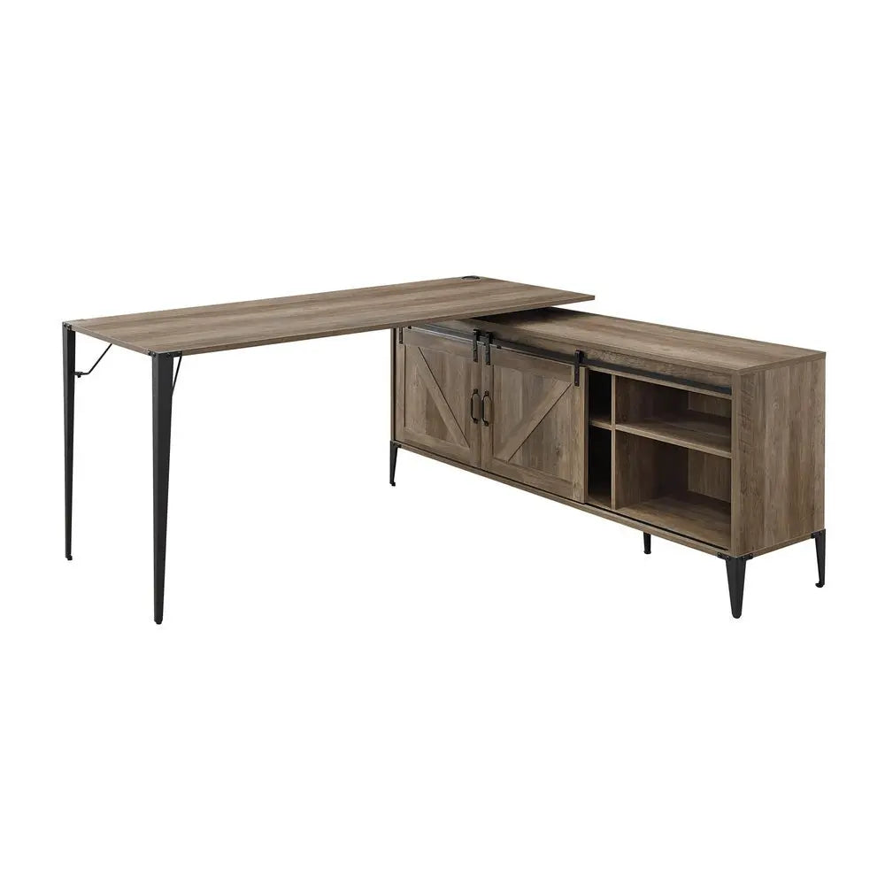 65" Brown and Black L Shape Writing Desk - NOBLE HOME INTERIORS