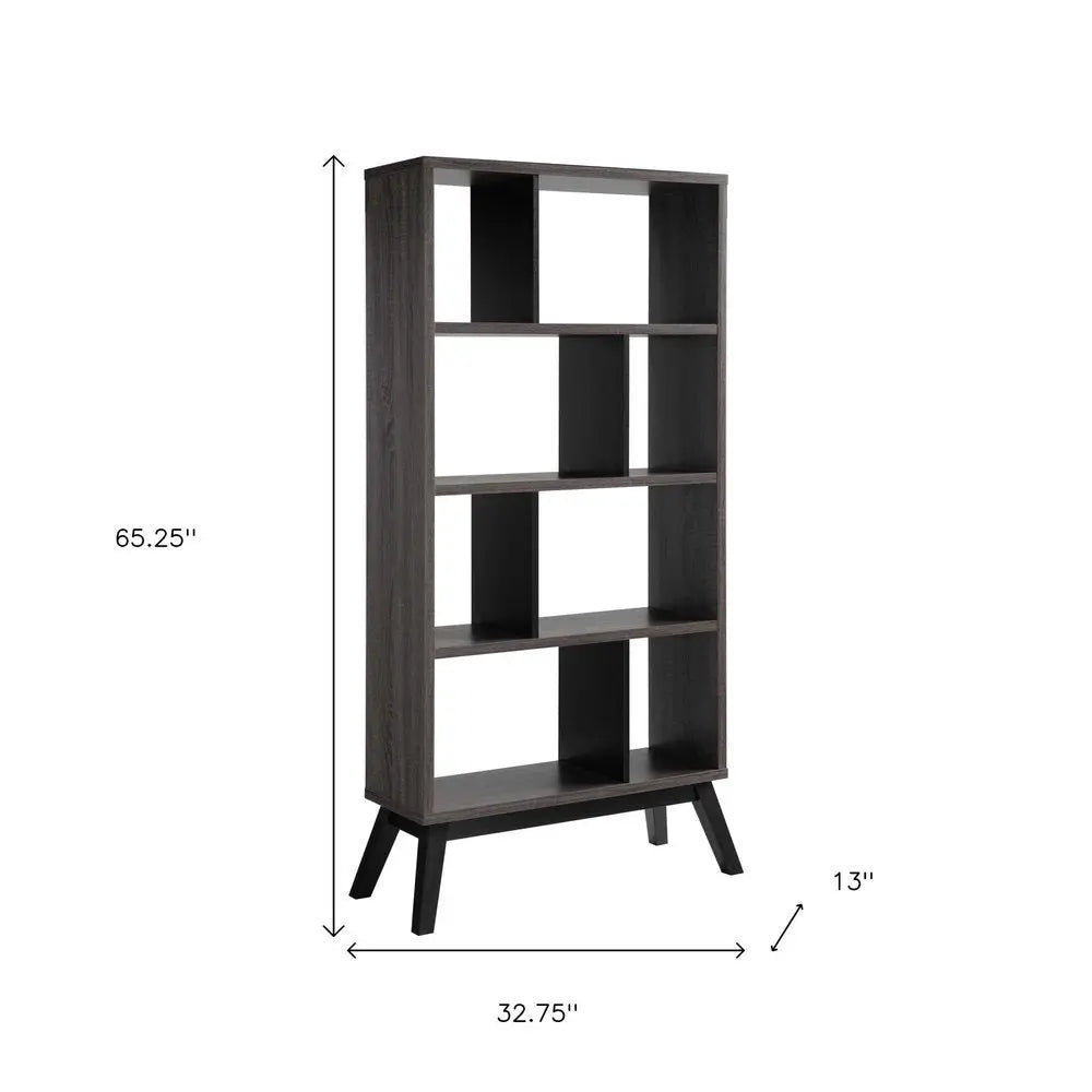 65" Gray Wood Four Tier Etagere Bookcase - NOBLE HOME INTERIORS