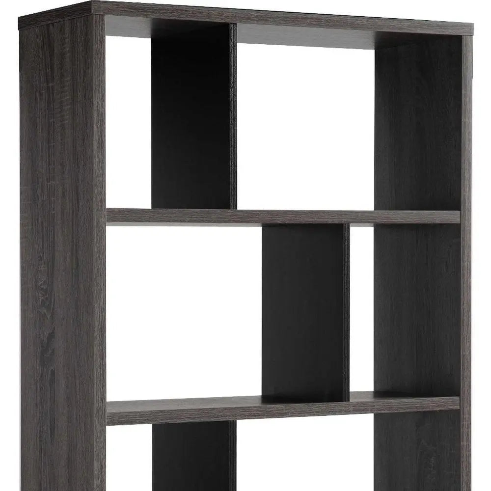 65" Gray Wood Four Tier Etagere Bookcase - NOBLE HOME INTERIORS