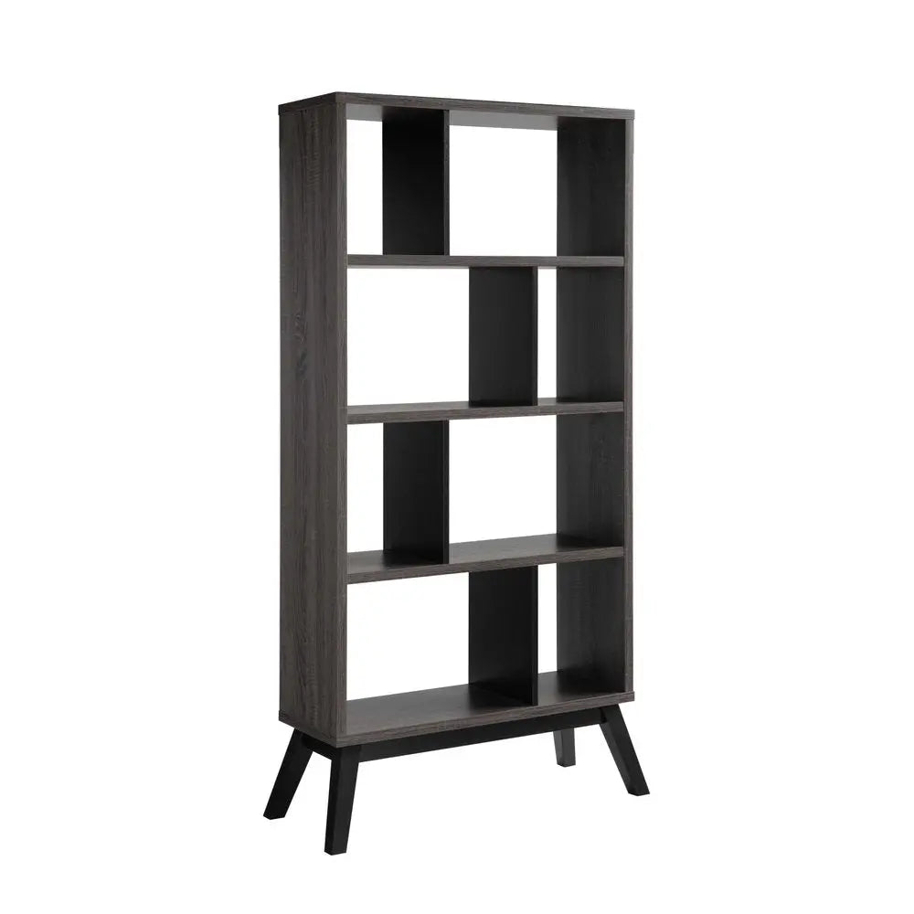 65" Gray Wood Four Tier Etagere Bookcase - NOBLE HOME INTERIORS