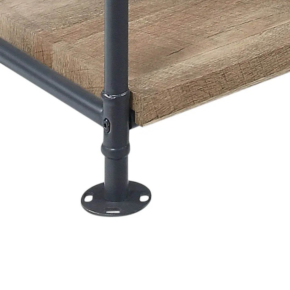 65" Natural And Black Metal and Wood Five Tier Etagere Bookcase - NOBLE HOME INTERIORS