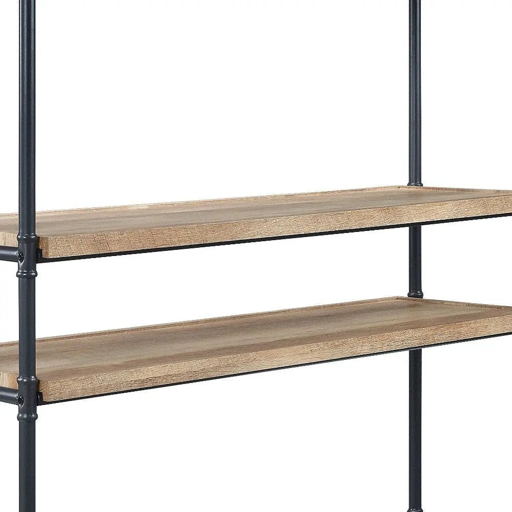 65" Natural And Black Metal and Wood Five Tier Etagere Bookcase - NOBLE HOME INTERIORS