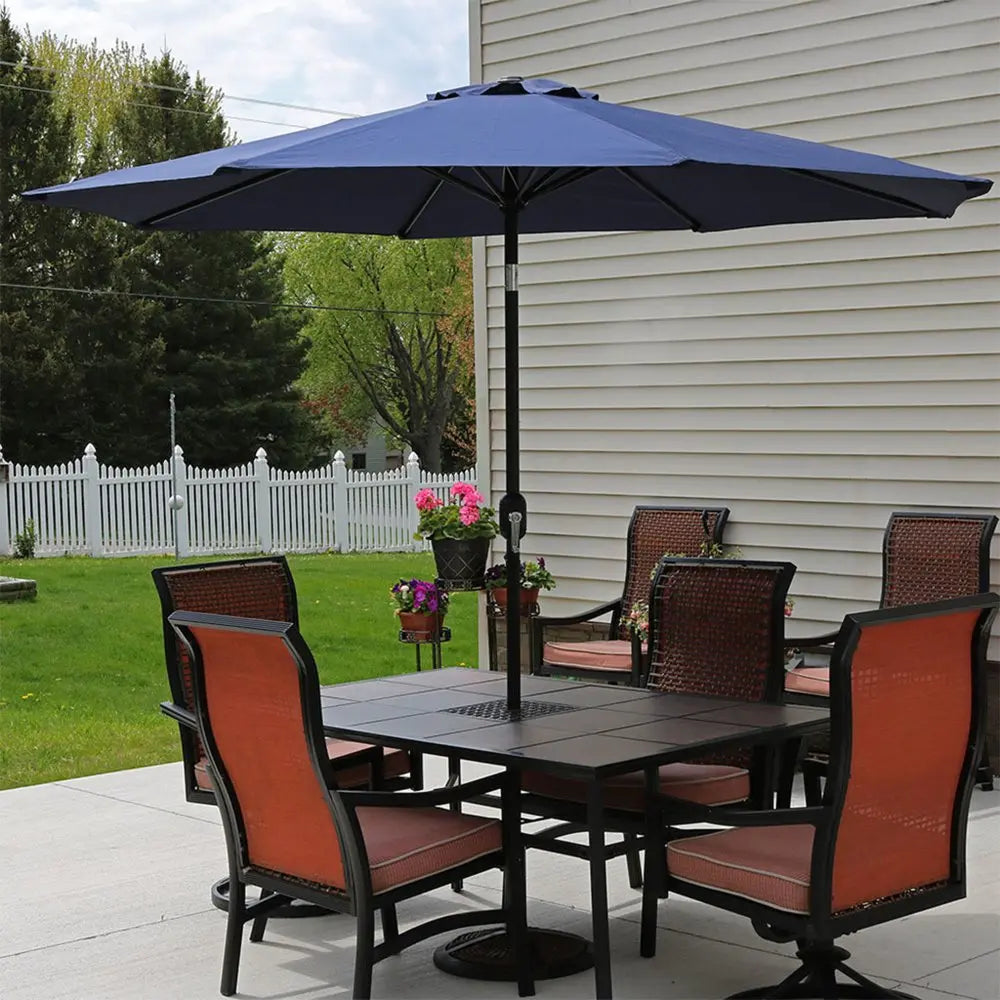 96" Dark Blue Polyester Octagonal Tilt Market Patio Umbrella HomeRoots