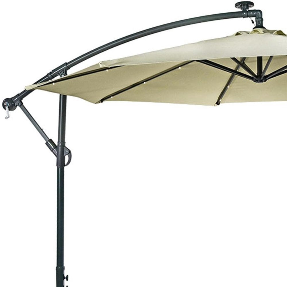 95" White Polyester Octagonal Tilt Lighted Market Patio Umbrella with Stand