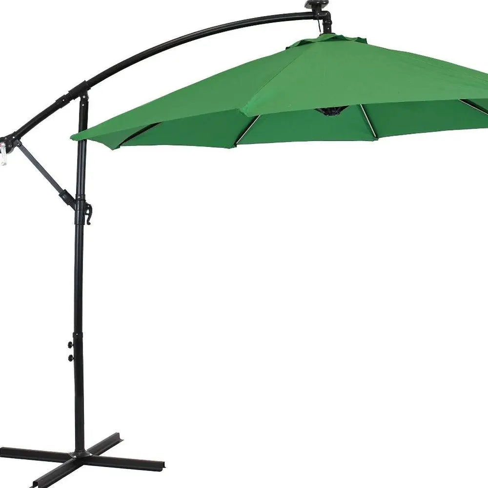 95" Green Polyester Octagonal Tilt Lighted Market Patio Umbrella with Stand HomeRoots
