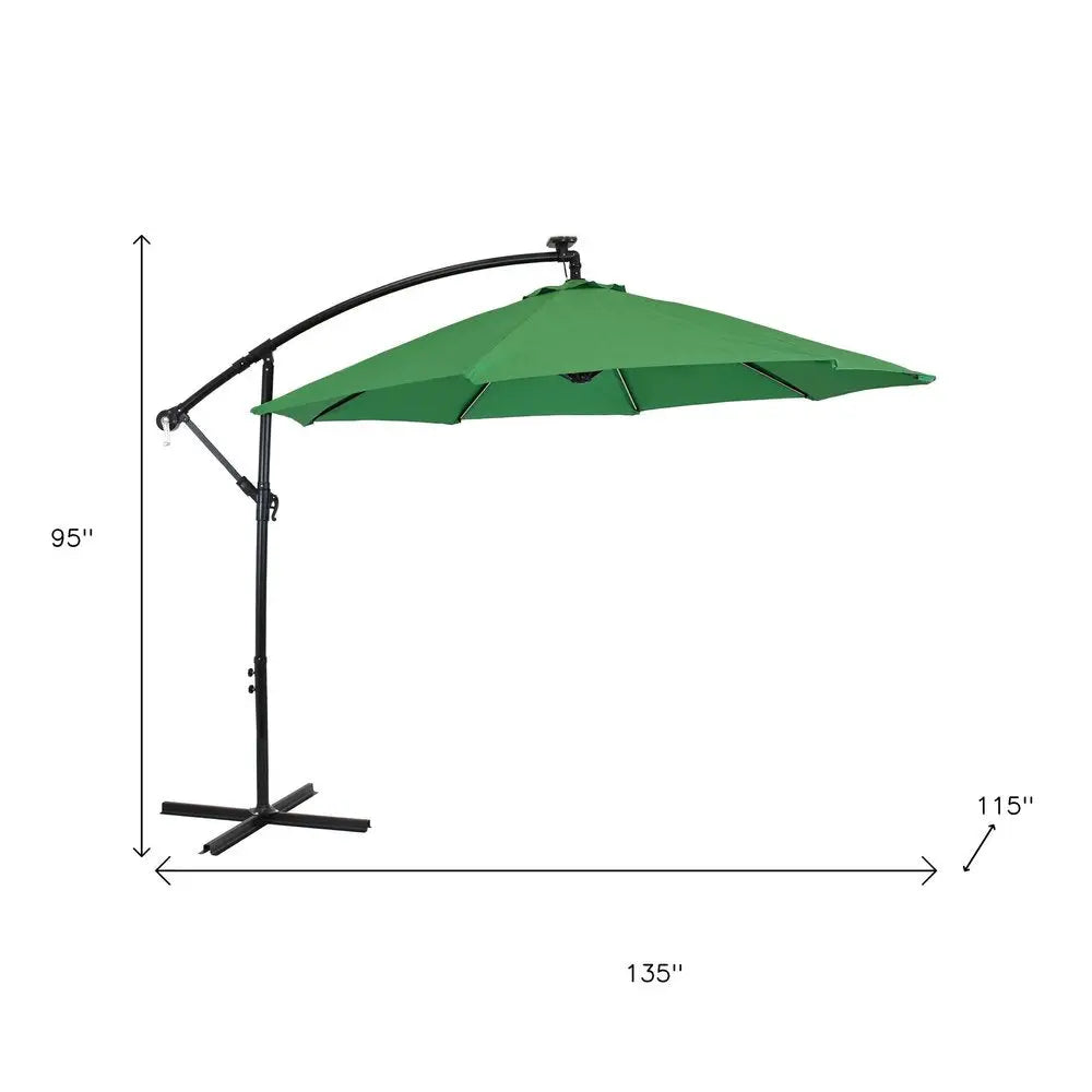95" Green Polyester Octagonal Tilt Lighted Market Patio Umbrella with Stand HomeRoots
