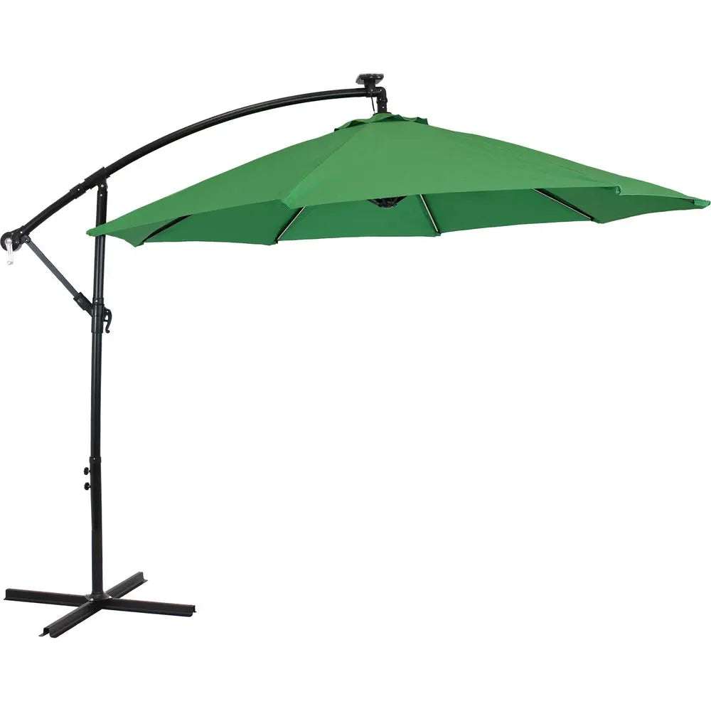 95" Green Polyester Octagonal Tilt Lighted Market Patio Umbrella with Stand HomeRoots