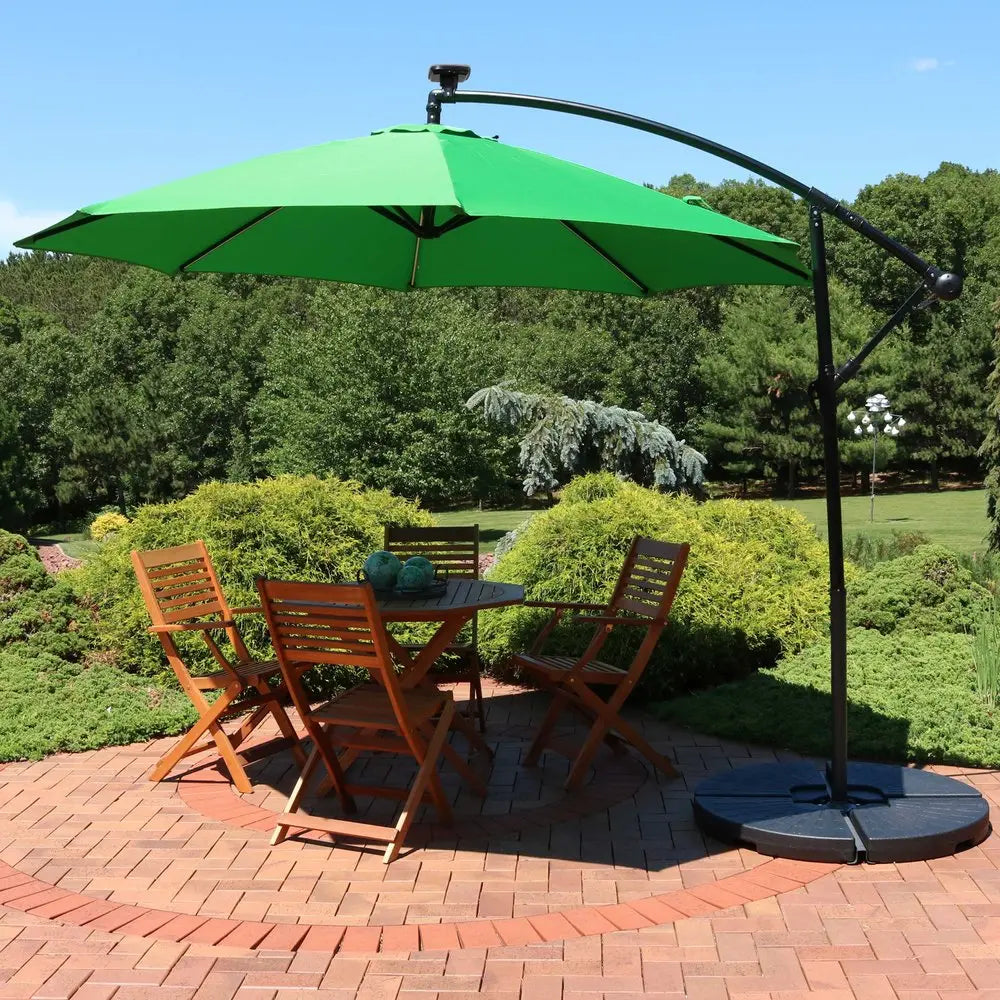 95" Green Polyester Octagonal Tilt Lighted Market Patio Umbrella with Stand HomeRoots