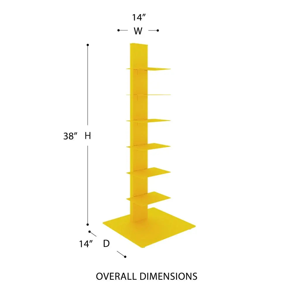 38" Yellow Metal Six Shelf Modern Tower Bookcase HomeRoots