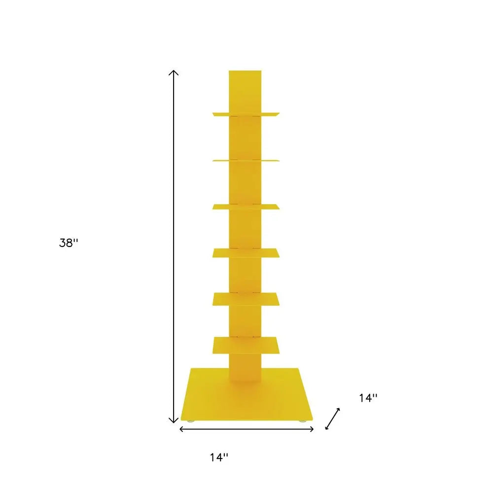 38" Yellow Metal Six Shelf Modern Tower Bookcase HomeRoots