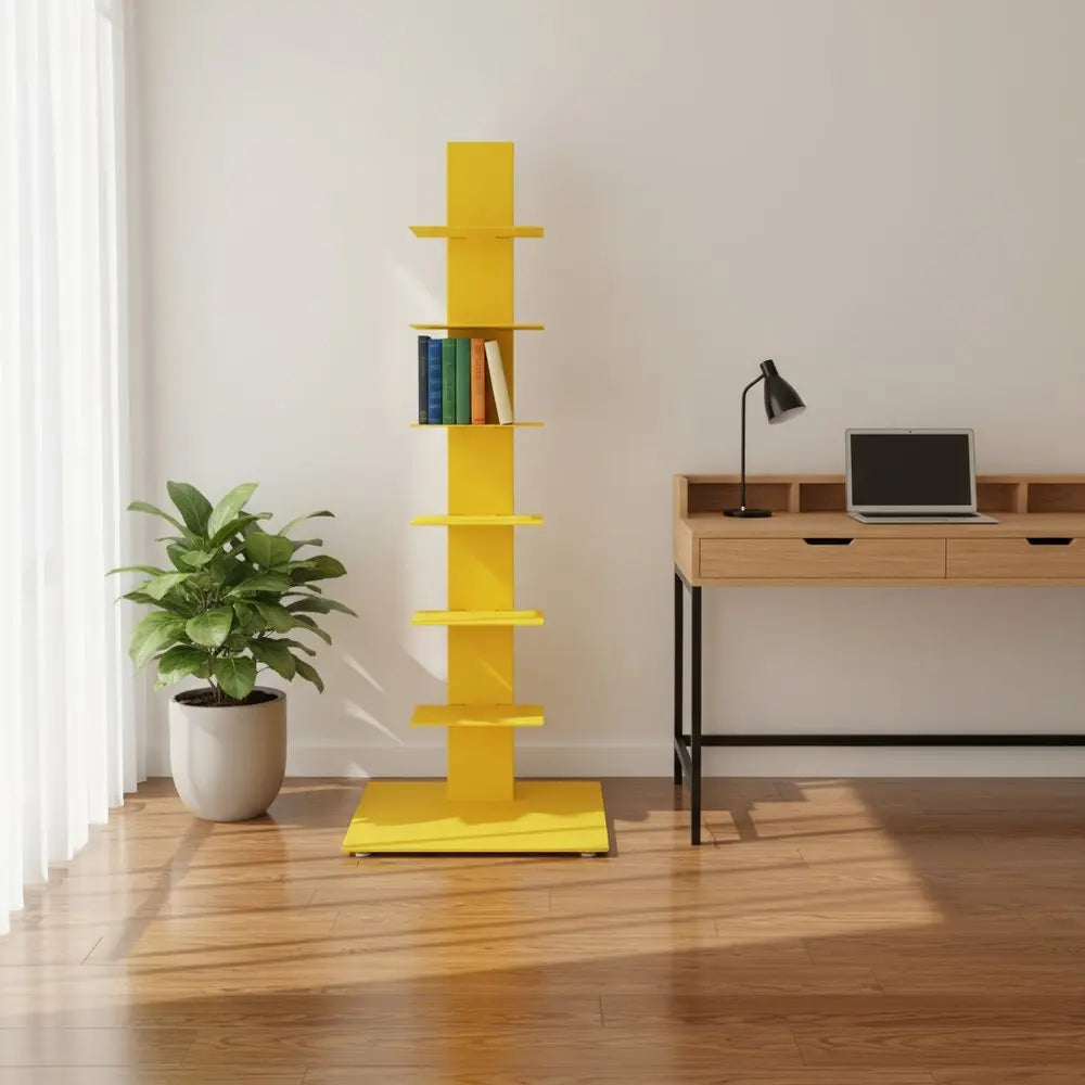 38" Yellow Metal Six Shelf Modern Tower Bookcase HomeRoots