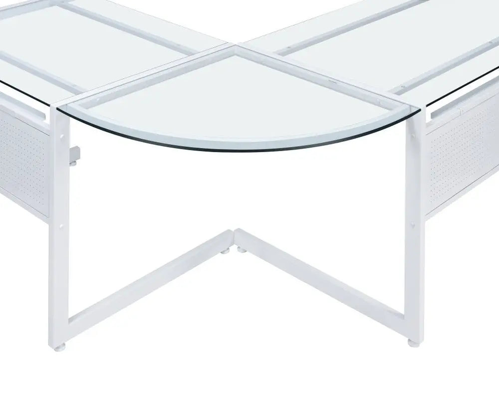 78" Clear and White Glass and Metal Corner Computer Desk HomeRoots