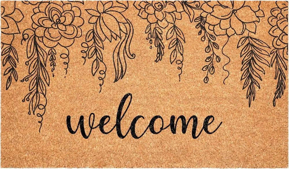 17" X 29" Brown And Natural Floral Welcome Outdoor Coir Door Mat HomeRoots