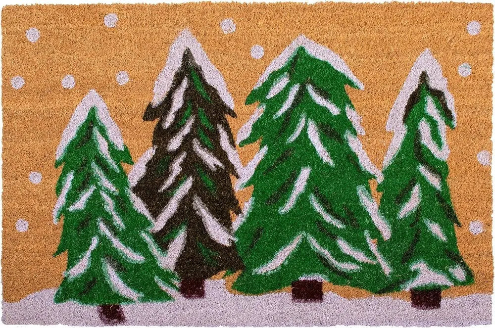 17" X 29" Natural and Green Coir Christmas Trees Outdoor Christmas Door Mat HomeRoots