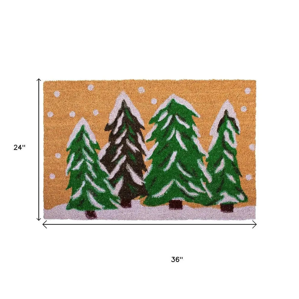 17" X 29" Natural and Green Coir Christmas Trees Outdoor Christmas Door Mat HomeRoots
